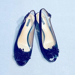 Alex Marie Heels Size 9 1/2. Black, Open toe Beaded detail toe